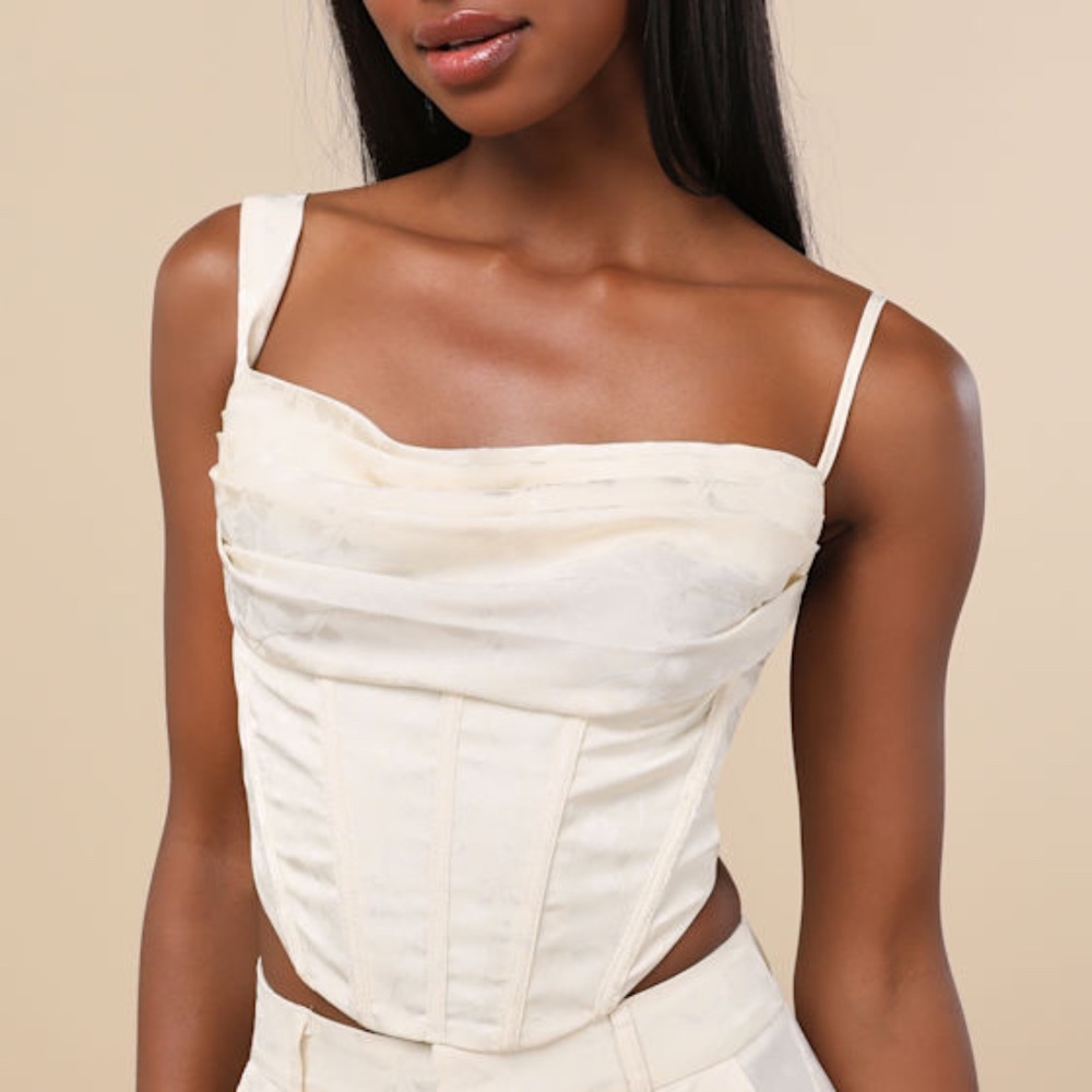 Lulus Karee Ivory Satin Asymmetrical Bustier Top White - Size M